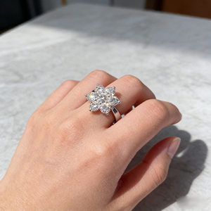 <b>CUSTOM</b> SILVER 10K/14K/18 SOLID GOLD CLASSIC Lab-Grown CVD IGI VVS-VS Oval Cut ENGAGEMENT PARTY FASHION CLUSTER <b>RING</b> - Product Image 2