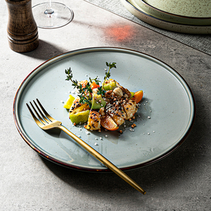 <span class=keywords><strong>Assiette</strong></span> Coupé en Céramique <span class=keywords><strong>Gris</strong></span> <span class=keywords><strong>Clair</strong></span> avec Glaçure Réactive, Qualité Commerciale, Personnalisable avec LOGO, en Porcelaine Fine, pour Restaurant - Product Image 1