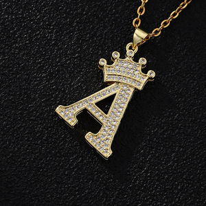 Nuova Collana alla Moda con Ciondolo a Corona e 26 Lettere, Catena in Acciaio Inossidabile con Zirconi, Gioielli per Donne - Product Image 3