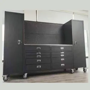 new model LED mobile Removable Large Black Garage Workbench For Workshop Steel Combination Tool Cabinet with wheels
