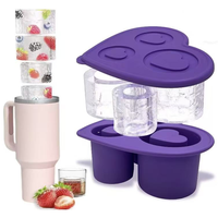 Moule à glaçons en silicone à 3 cavités avec couvercle, compatible avec les gobelets Stanley, en forme de cœur, bac à glaçons réutilisable, 3 tailles