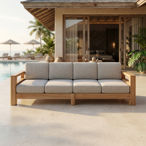 Canapé moderne en bois massif avec revêtement en tissu et dossier modulable pour usage extérieur en villa - Product Image 1