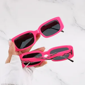 最新女性裸色粉色品牌太阳镜时尚Lunettes Homme Luxe 2024眼镜长方形黑色定制太阳镜标志男士