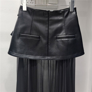 2025 nuovo abito nero Sexy Patchwork <span class=keywords><strong>in</strong></span> <span class=keywords><strong>pelle</strong></span> sintetica unicing <span class=keywords><strong>in</strong></span> Mesh <span class=keywords><strong>con</strong></span> ombrellone a pieghe <span class=keywords><strong>gonna</strong></span> lunga - Product Image 4