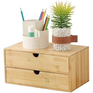Organizador de escritorio de bambú Mini cajón de escritorio de bambú Caja de organización de almacenamiento de mesa para oficina y hogar - Product Image 1