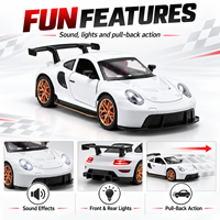 Nouvelle voiture de sport miniature en métal moulé sous pression GT 911 à l'échelle 1:24, avec capot et portes ouvrables, jouet pour enfants avec lumières et sons