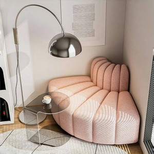 Canapé d'angle incurvé créatif et coloré de style moderne, conçu par un designer pour le salon, canapé luxueux en tissu <span class=keywords><strong>français</strong></span> avec design en peau d'agneau - Product Image 4