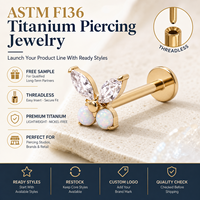 Kaishee 16G Piercing Labret sans filetage en Titane G23 de qualité implantable avec Zircon ASTM F136