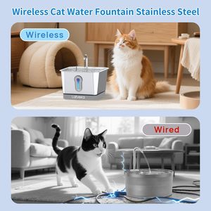 Fontaine à eau intelligente pour chat et chien, en acier inoxydable, 7L, rechargeable, écologique, super silencieuse, avec indicateur de niveau d'eau LED - Product Image 2