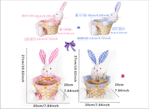 DAMAI Wholesale Easter Decor Cartoon Plaid Fabric Rabbit Doll Candy Woven Basket Creative Tabletop Decoration Centerpiece - Product Image 5