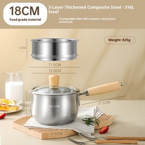 <span class=keywords><strong>Casserole</strong></span> en acier inoxydable 304 avec couvercle, poignée en bois massif, fond triple épaisseur, compatible <span class=keywords><strong>induction</strong></span>, pot à lait et à sauce - Product Image 1