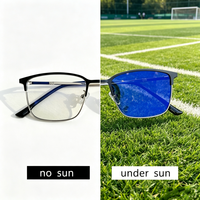 Lunettes de soleil photochromiques populaires pour hommes, avec revêtement bleu, monture métallique carrée, anti-lumière bleue, verres optiques à changement de couleur