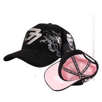 Gorra de Béisbol de Lujo TOPCAP Unisex de 5 Paneles con Bordado 3D, Diseño de Número 7 con Pedrería, Visera Curva de Gamuza Negra y Cierre de Hebilla Metálica