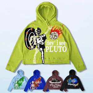 Top Fashion Support Custom 100% Cotton Digital screen printing Pullover 360GSM cut edge cropped hoodie
