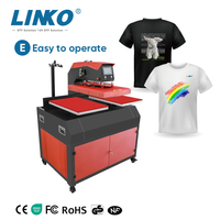Mesin Press Panas LINKO 38x38 Desain Swing Away Merah OEM ODM Plat Transfer Panas Kustom untuk Kaos, Pakaian, Kulit