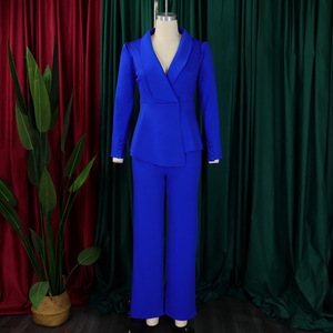 Conjuntos de Otoño e Invierno <span class=keywords><strong>para</strong></span> Mujer, Elegantes <span class=keywords><strong>para</strong></span> Oficina, Top con Cuello en V y Volantes, Pantalones Anchos de Pierna, Conjunto de Dos Piezas, Ropa Femenina - Product Image 4