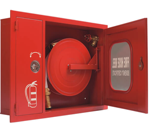 Armoire murale rouge pour enrouleur de tuyau d'incendie avec rangement pour extincteur et coffre de sécurité pour usage résidentiel et professionnel - Product Image 3