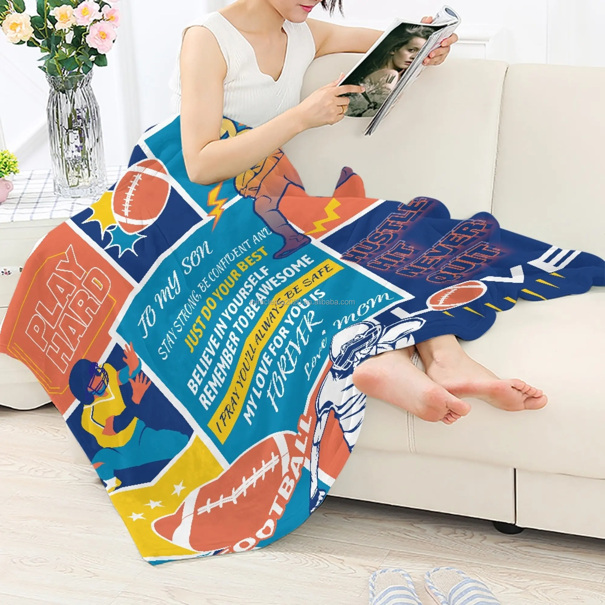 Manta de Sherpa de neón personalizada para niños, manta de franela a cuadros con unicornio divertido, de lana, para sofá