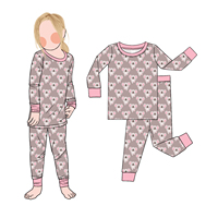 Custom Designs Comfortabele Zachte Bamboe Baby Meisjes Lange Mouw Top Met Broek Set Meisje Nachtkleding 2Pc Pjs