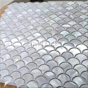 Hot Fan Shape Nude Silver Shell Marble Mosaic <b>Tile</b> Parquet 3mm Thick Mother Pearl Interior Wall <b>Backsplash</b> Bedroom Staircase - Product Image 2