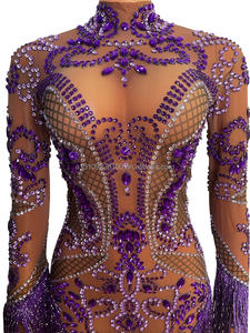 Zimei gonna corta di un pezzo a maniche lunghe avvolta con strass attillati e Sexy Stage Walk Show Online Celebrity Singer <span class=keywords><strong>Bar</strong></span> - Product Image 3