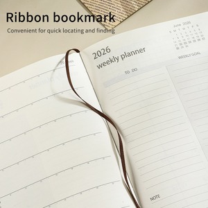 Agenda hebdomadaire et mensuel 2026 en similicuir, couverture rigide, design doré, reliure cousue, organisateur – Meilleures ventes - Product Image 3