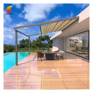 Waterproof Outdoor Aluminum PVC Pergola Retractable Roof Awning Powder Coated Frame Mounted Wall Terrace Patio Covers Nature