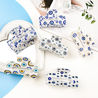 Pince à cheveux en plastique DongDong Evil Blue Eye Print pour femmes et filles, motif œil du diable bleu personnalisé, 8,5 cm