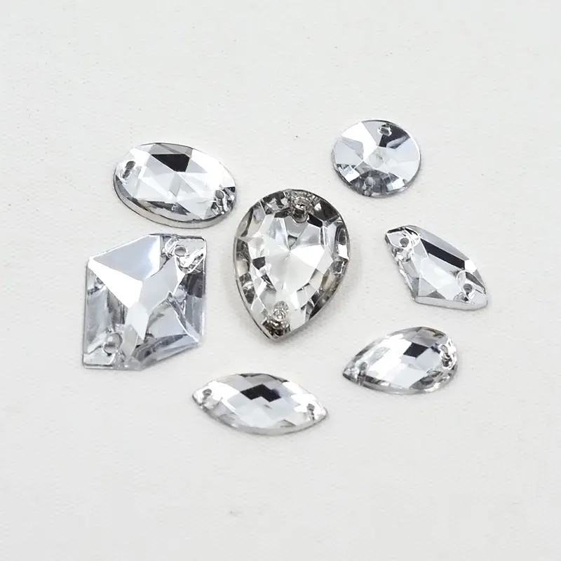 Mélange de pierres de cristal blanc clair, pièces, à coudre sur des bijoux en acrylique, Strass plats, appliqués pour les vêtements