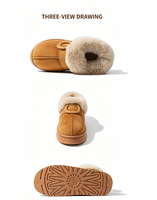 Chaussons d'hiver pour femmes à dos fermé, avec col en fourrure, plateforme épaisse, doublure chaude en peluche, antidérapants, pour l'extérieur, pour couple, en coton, pour la maison