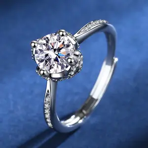 Grensoverschrijdende Netwerk Rode 925 Sterling Zilver 1ct Moissanite Band Certificaat Vier-Klauw Bloemvorm Full Diamond Engagement ring