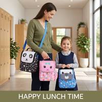 Sac à déjeuner en polyester pour enfants, motif animaux mignons, avec fermeture éclair, idéal pour la maternelle, garçons et filles, usage quotidien