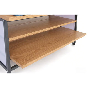Espositore a Più Livelli in Legno Naturale e Metallo con Ruote e Ripiano Superiore Rimovibile - Product Image 5