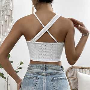 Tops cortos acanalados sin mangas con cuello asimétrico sexy para mujer Body recortado de un hombro en B-White Slim Fit Cami - Product Image 2