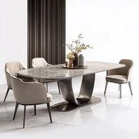 OEHOME Mobilier de salle à manger moderne de luxe léger, artistique, pour intérieur, 6 places, plateau carré en marbre, portable, étanche, réglable