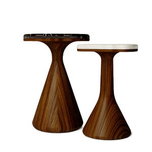 Table d'appoint <span class=keywords><strong>de</strong></span> luxe unique en bois massif avec plateau en marbre noir et blanc, base en bois massif, fabrication artisanale, pour salon - Product Image 3