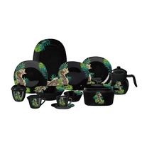 Service de table en verre opale blanc et noir avec impression florale en décalcomanie, fabrication chinoise, vente directe, 72 pièces, 58 pièces
