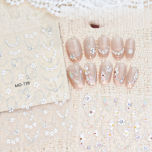 Autocollants pour ongles effet bronze style français, motifs cœur ajouré, petite fleur, strass, décalcomanies pour nail art, autocollants pour ongles avec logo personnalisé - Product Image 4