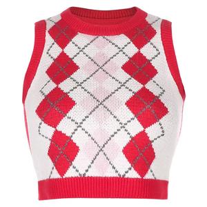 Chaleco de alta calidad al por mayor cuello redondo Y2K chaleco sin mangas mujeres Casual otoño Preppy moda chaleco - Product Image 6