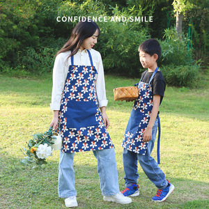 Cotton Parent Child Apron Floral <b>Print</b> Bib Apron For Daily Use <b>Machine</b> Washable - Product Image 3