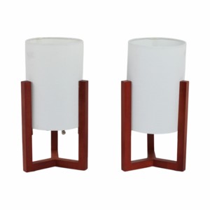 Lampade da Tavolo Cilindriche in Legno con Paralume Bianco, Illuminazione Decorativa per Camera da Letto, Soggiorno, Comodino, Arredamento Casa - Product Image 1