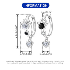 Pendientes/argollas con forma de corazón y estampado de garra en blanco y negro, estilo nuevo, diseño original, nicho, estilo de alta gama, venta al por mayor para mujer - Product Image 3