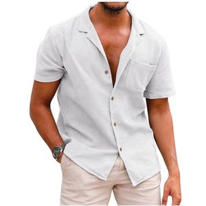 <span class=keywords><strong>Abbigliamento</strong></span> <span class=keywords><strong>uomo</strong></span> moda <span class=keywords><strong>uomo</strong></span> risvolto camicie a maniche corte in lino camicie Casual larghe di <span class=keywords><strong>grandi</strong></span> dimensioni - Product Image 1