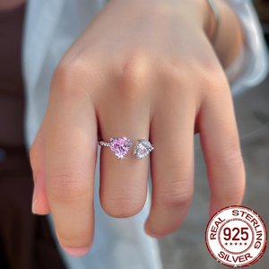 Anello Regolabile con Cuore Rosa e Goccia Bianca <span class=keywords><strong>in</strong></span> Zirconia Cubica per Donne, Speciale per Uso Quotidiano e Appuntamenti, <span class=keywords><strong>in</strong></span> Vero <span class=keywords><strong>Argento</strong></span> Sterling 925 - Product Image 4