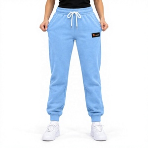 Pantalones deportivos de lana azul claro con cintura con cordón y parche con logo, joggers casuales de longitud completa para mujer - Product Image 1