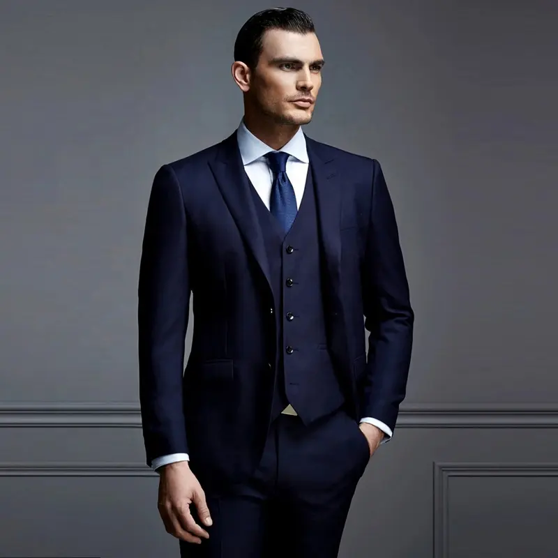 Setelan Jas Biru Bisnis Pria, Setelan Jas Celana Italia Profesional untuk Pria