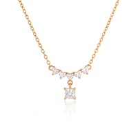 Collier chaîne à maillons en verre transparent plaqué or, style classique, avec pendentif cœur mignon et perle, pour femme - Vente chaude
