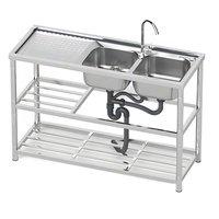 Évier Double Bac Autoportant avec Égouttoir Amovible en Acier Inoxydable, Évier de Jardin pour Cuisine Domestique et Commerciale