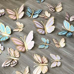 6 pièces or film double couche 3D papillon décoration murale autocollant mur autocollant mariage cérémonie toile de fond décoration fournisseurs - Product Image 2