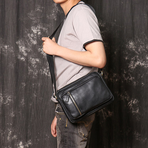 Custom Wholesale Cowhide Square Bag Genuine Leather Crossbody Pack Casual Sling Shoulder <b>Side</b> Messenger Bag For Men Daily Work - Product Image 1